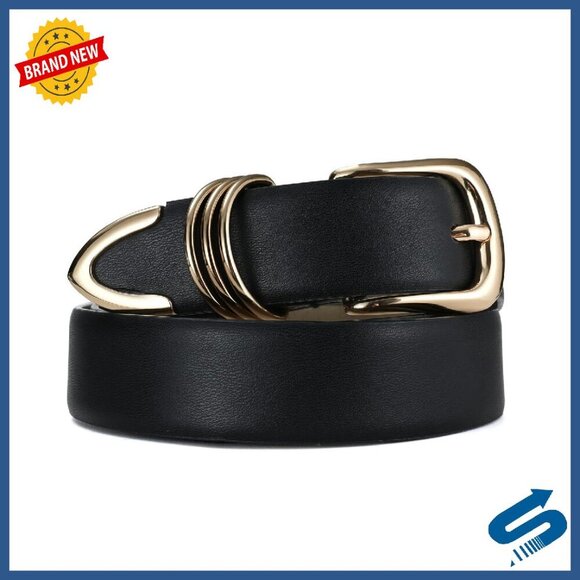 Faux Leather Belt with Gold Buckle, 1.2 Inch Wide, Adjustable Fit main image 7